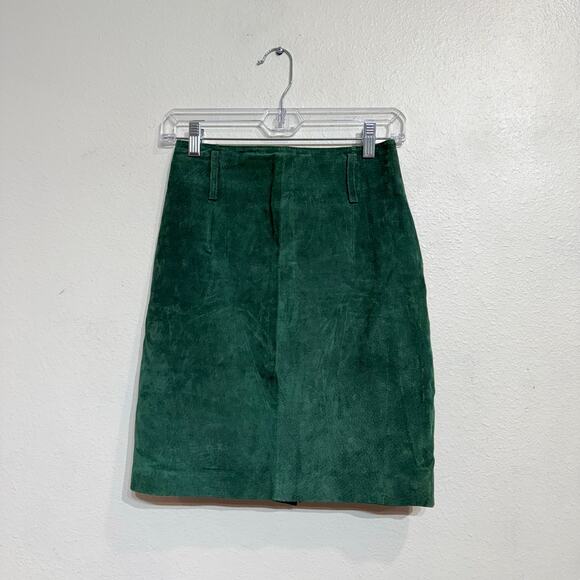 Express Green Suede Leather Mini Skirt Sz 5/6 - Picture 1 of 11